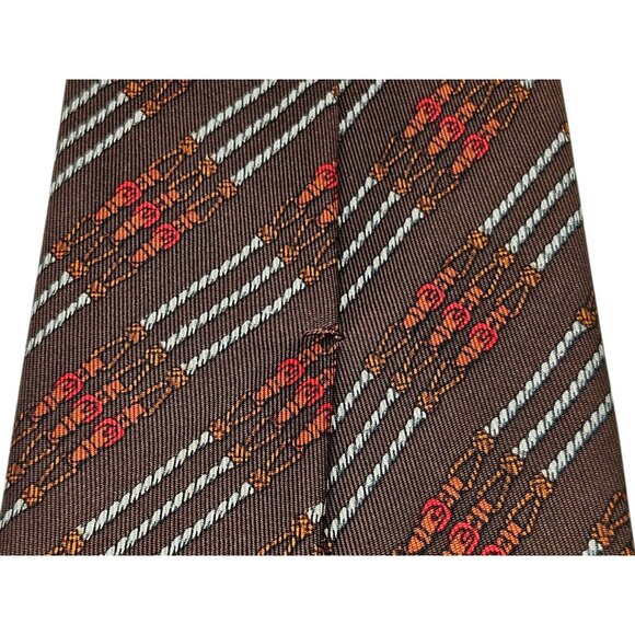 Vintage Hermes Paris Chain Belt Equestrian Silk Neck Tie Necktie Brown 55" - Picture 11 of 12